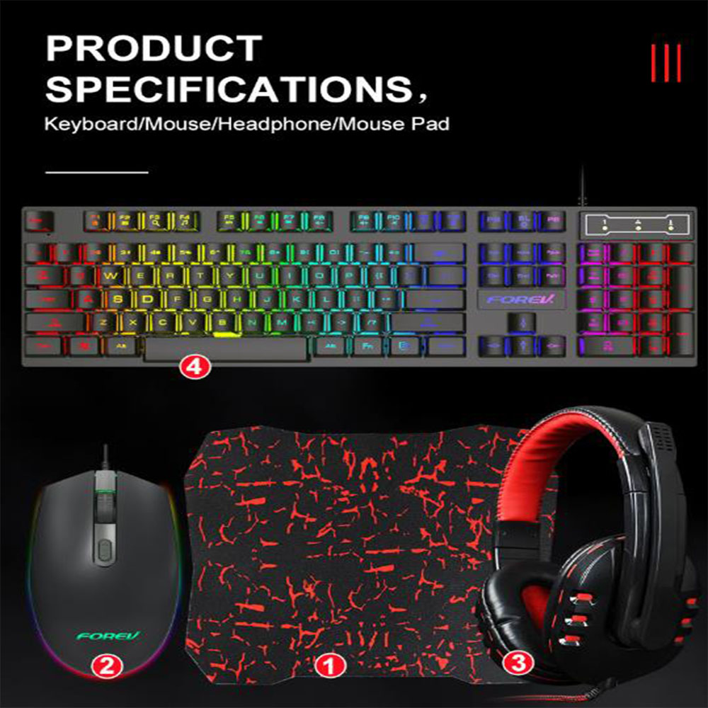 Gaming Keyboard Mouse Headset Set Mechanical Feel Game 104 Keys Keyboards 3200DPI Mice Headphone Combos for PC Gamer