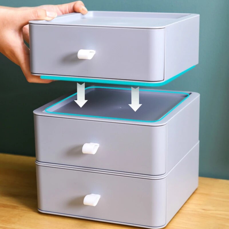 Desktop Stackable Organizer Drawer Office Accessories Storage Box Makeup Organizing Container Masks Lipsticks Bathroom Storage