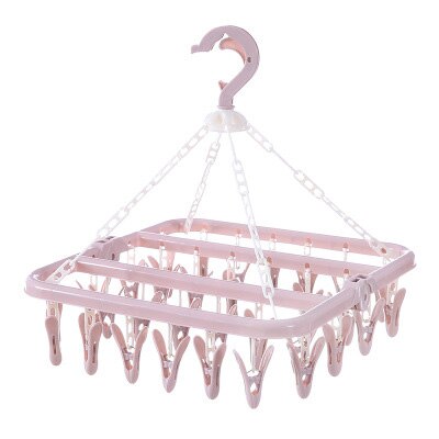 Colgador de ropa de lavandería cuadrado a prueba de viento, calcetines de plástico, guantes, perchero colgante para ropa interior, tendedero 32, perchas de secado al aire libre: Rosa