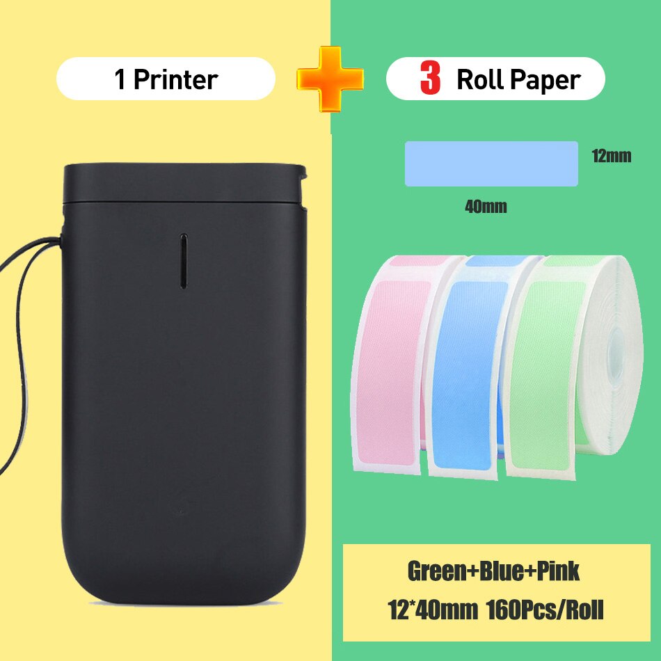 Black D11 NIIMBOT Portable Label Printer Wireless Bluetooth Label Printer Price Tag for mobile phone iOS Android Free App: D11 3 Color Label X