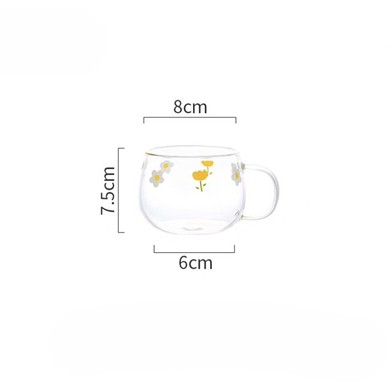 Japansk genomskinlig blomma glas mjölkkopp med sked och fat set kaffe frukost mugg dessert tallrik söt enkel tekopp: B