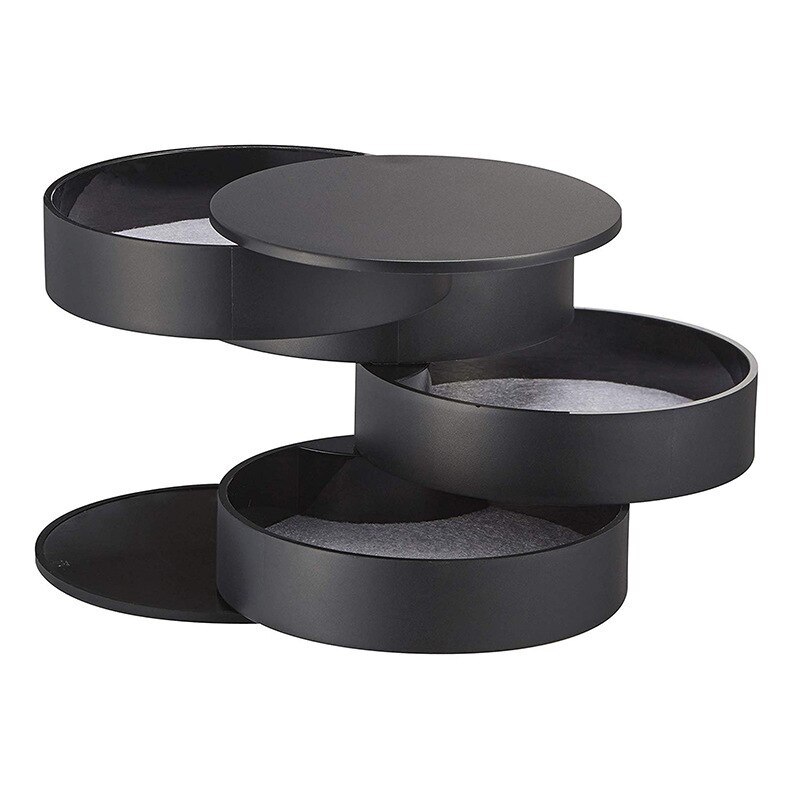 4 lag 360 graders roterende smykkeskrin i træ smykker reb tilbehør organisator halskæder armbånd ringe øreringe holder