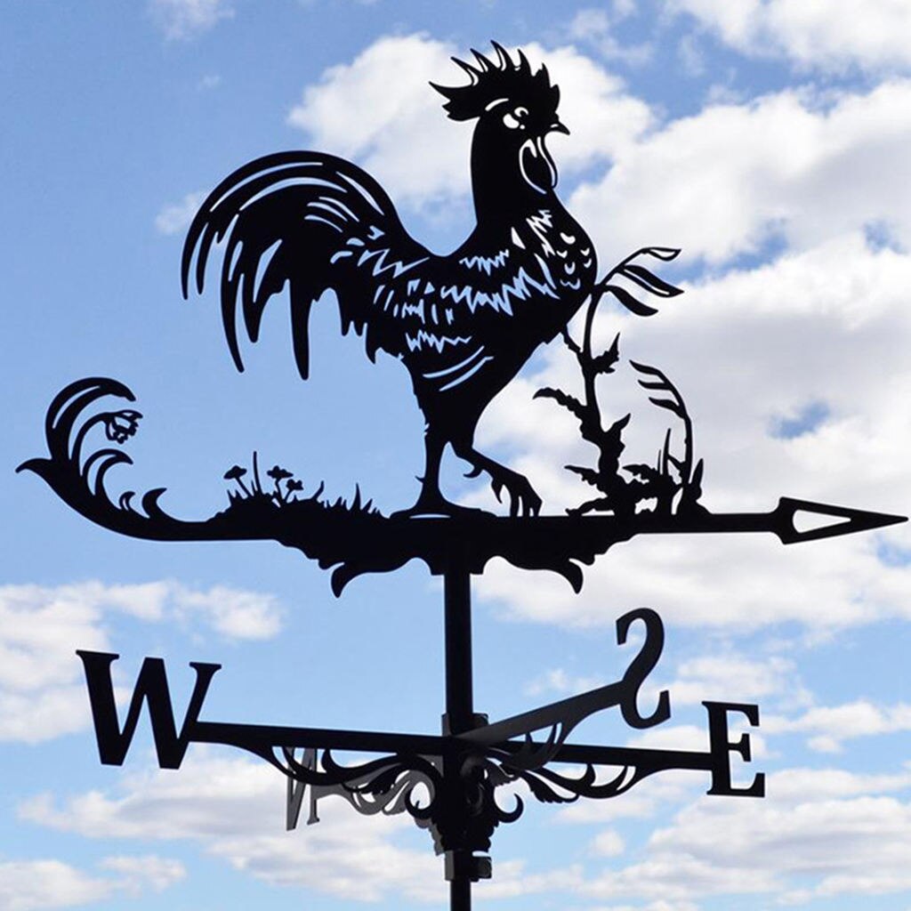 Weather Vane Crafts Durable Decor Ornament Easy Install Stainless Steel for Garden Fence Mount: Black rooster