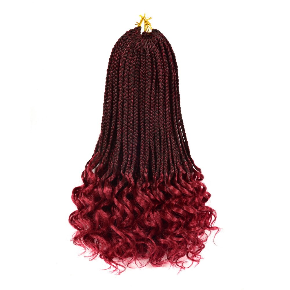 ANTONIAH 18 Inch Box Braids With Curly Ends Synthetic Hair 22strands/pack Crochet Hair Extensions Burgundy Colors For Women: 1Pcs/Lot