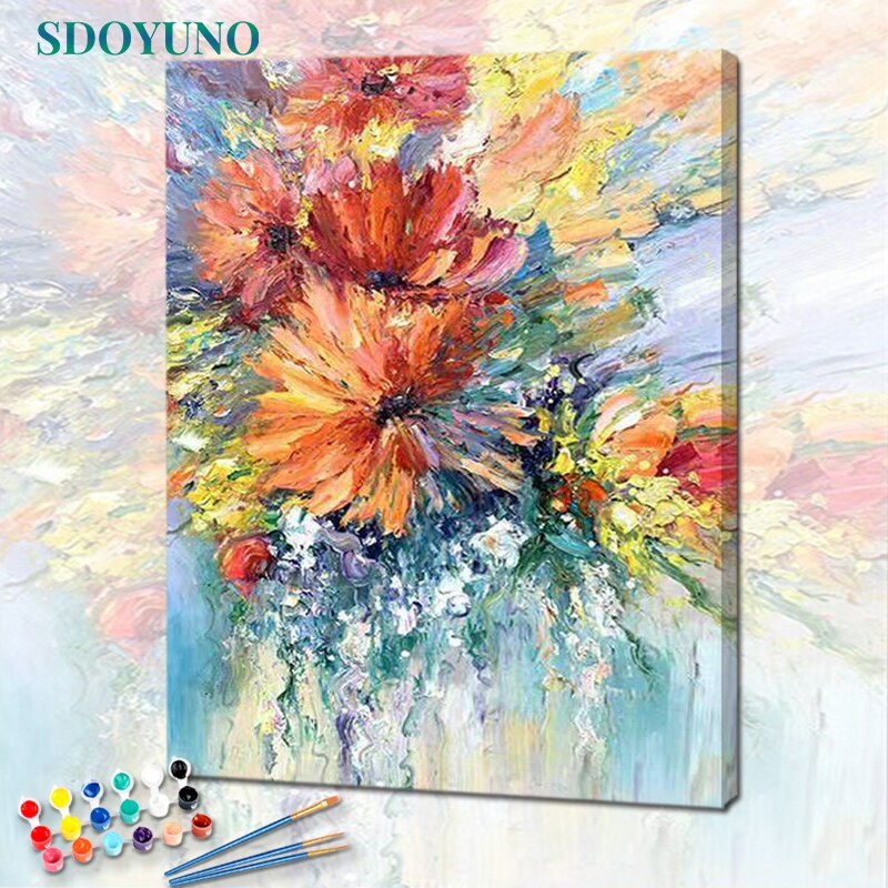 SDOYUNO Acryl Farbe Durch Zahlen Flowrs DIY Ölgemälde Durch Zahlen Auf Leinwand 60x75cm Anzahl Malerei Hause dekor Zauberstab Kunst