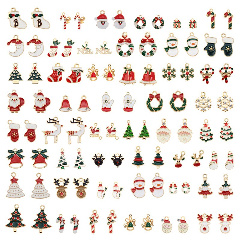 Julie Wang Emaille Kerst Charmes Legering Gemengde Kerstman Tree Bell Sok Sneeuwpop Sneeuwvlok Hanger Sieraden Maken Accessoire