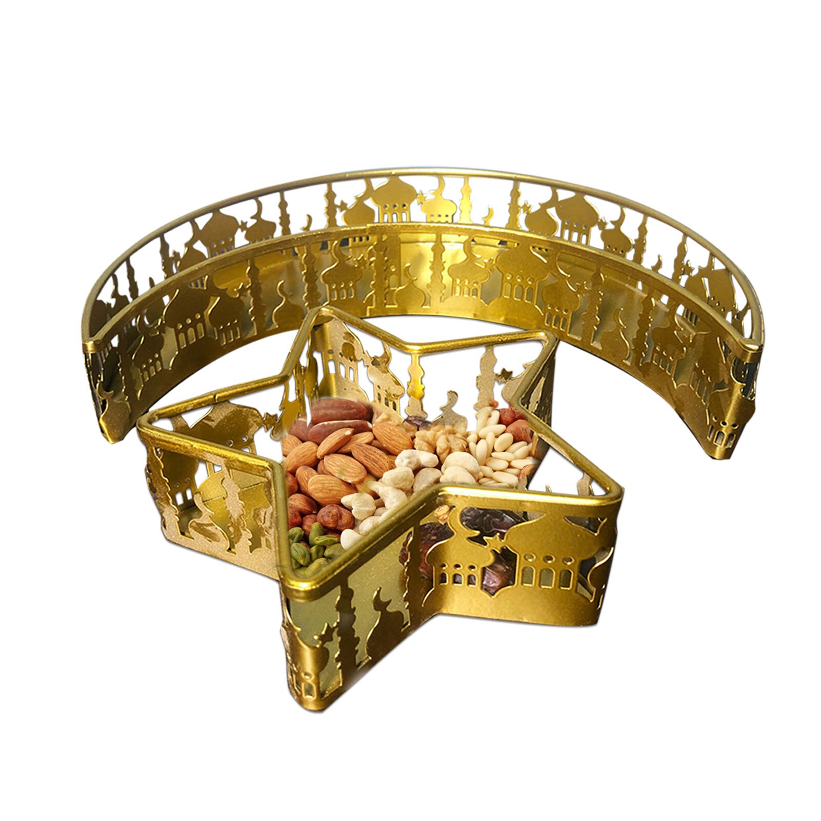 Moon Star Shaped Trays Ramadan Serving Dishes for Eid Mubarak Islam Muslim Eid Al-Fitr Iftar Party Crescent Iron Platters Decor