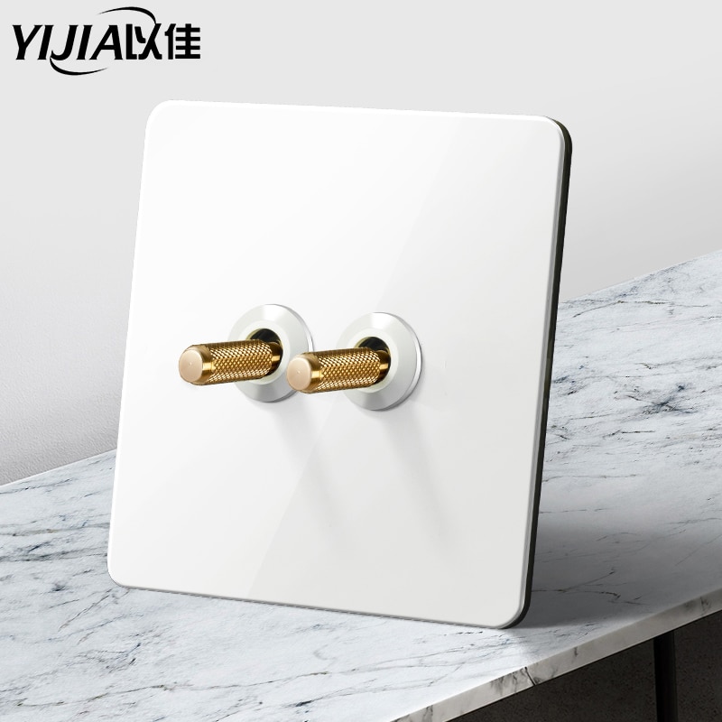 Interrupteur mural en laiton, bouton à bascule en métal vintage 220v 1/2/3/4 gangs .2 voies 10a interrupteurs pour salon levier en laiton panneau blanc