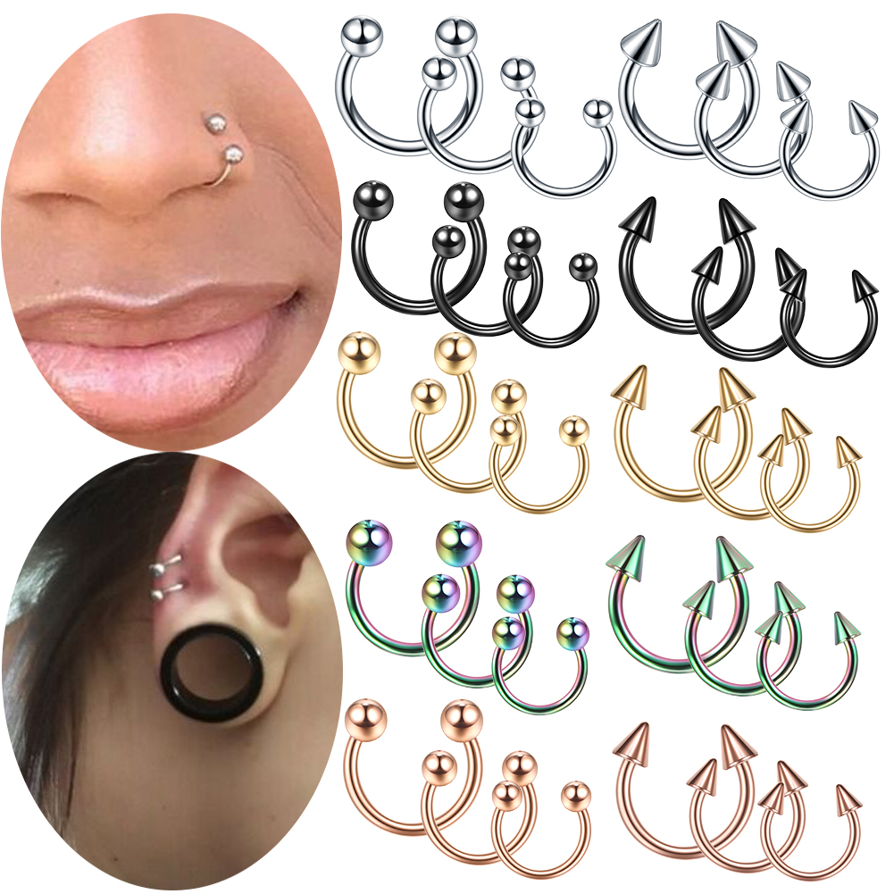 Piercings circulares de acero para labio, ceja, nariz, tabique, aro, cartílago de la oreja, pendiente de lóbulo de hélice, 18G, 16G, 1 par