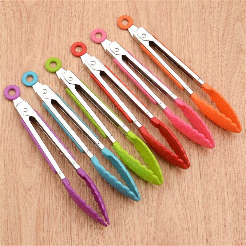 Stainless steel Toogs Silicone Kitchen Tongs BBQ Clip Salad Bread Cooking Food Serving Tongs Restaurant Food Folder Kitchen Tool