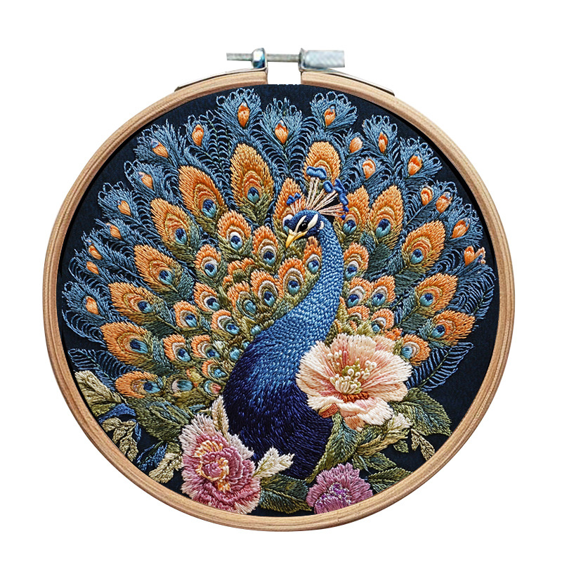 Beautiful Peacock Embroidery Kit DIY Simple English for Women to Learn Handicrafts Home Decoration: 20*30cm / Light Grey