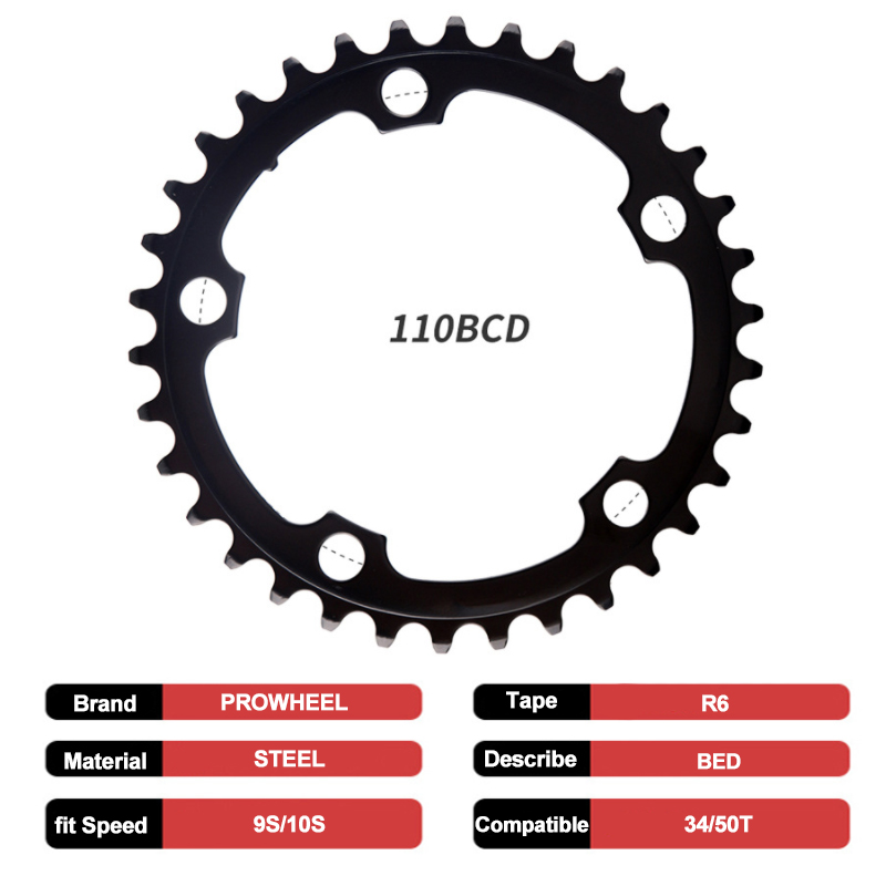 PROWHEEL 110BCD Kettingblad 34 T 50 T Racefiets Kettingblad 9/10/11 Speed Dubbele Snelheid 110 BCD Fiets Kettingwiel Fiets Deel: Light Grey