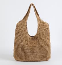 Summer Hand-woven Bag Shoulder Portable Straw Handbag for Women Beach Handbags Totes Travel Large Capacity Clutch: khaki