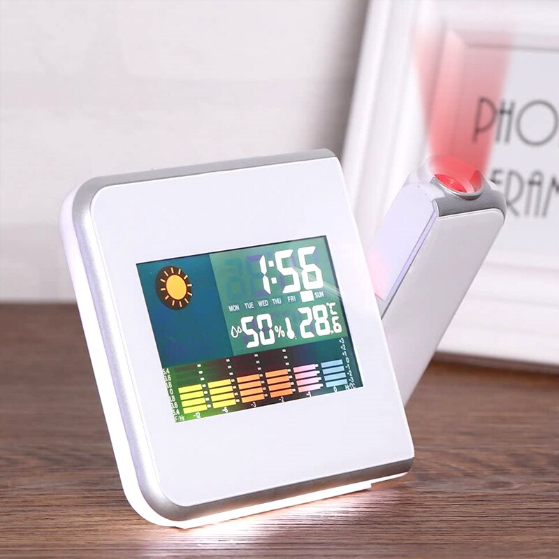 Led Projection Clock Desk Time Display Projector With Weather Station Thermometer Snooze Alarm Clock For Household Decoration