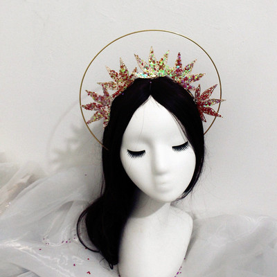 Diadema de oro Halo de la Virgen María, Tiaras, tocado Lolita, Material de Aro para el cabello, accesorios para el cabello de diosa: 9