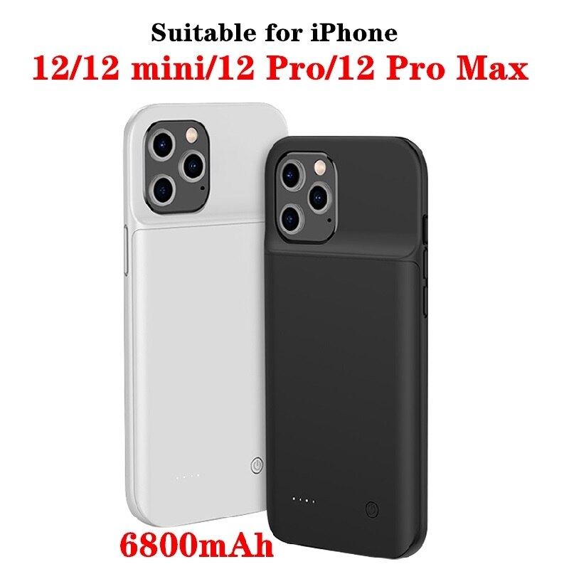 Coque de chargeur de batterie 6800mAh pour iPhone, compatible modèles 12 Pro Max, 12 Mini 12