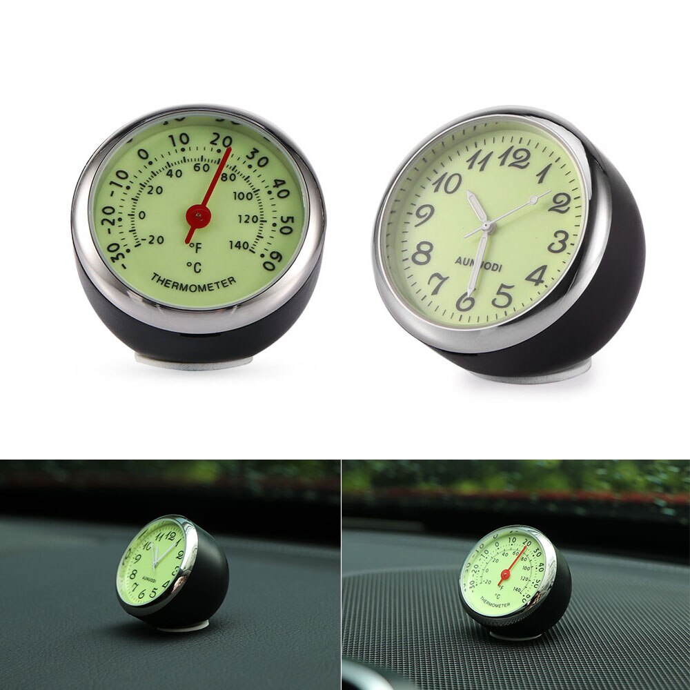 Portable 2 In 1 Car Digital Mini Luminous Clock Temperature Display Stick-On Dashboard Clocks Backlight Electronic Screen Clock