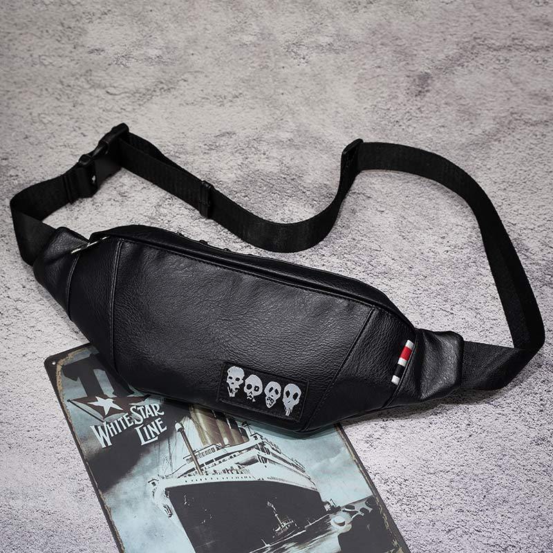 Unisex heuptas pu leren heuptas dames heuptas schedel punk borsttas heren zwarte telefoonhoes tas