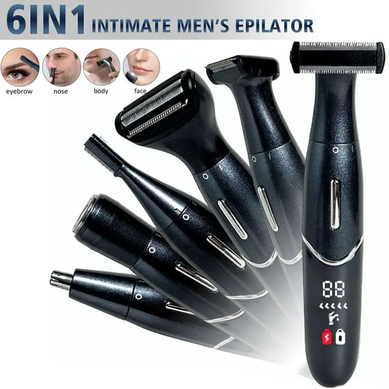 Épilateur électrique 6 en 1 pour femmes et hommes, rasage multifonctionnel pour le corps et le visage, zone intime, rasoir de précision pour le visage et la barbe