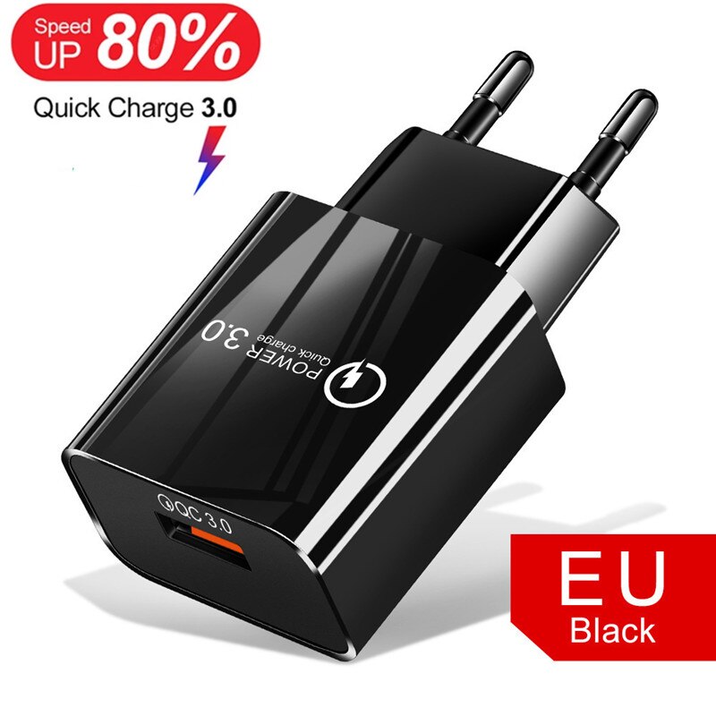 Szybka ładowarka 18W 5A QC 3.0 ładowarka USB szybkie ładowanie typu C kabel do Huawei Samsung Xiaomi Redmi Google Pixel 6 Pro ue wtyczka amerykańska: EU Black Charger