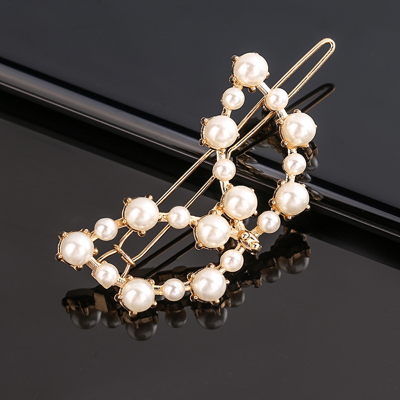 Horquilla de aleación geométrica de pentagrama de perlas de arco de para niña, Clip para el cabello minimalista, accesorios para el cabello con forma de corazón de diamante: Verde