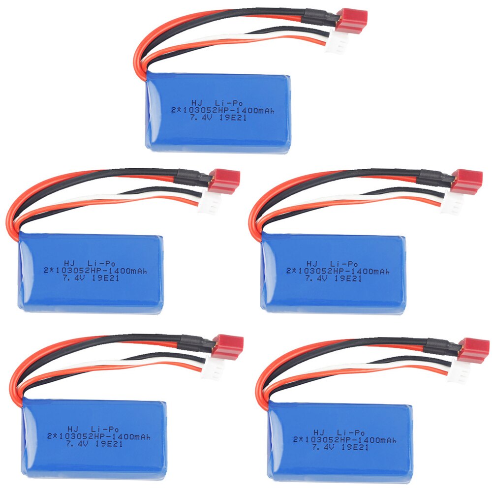 5Pcs 7.4 V 1400Mah Oplaadbare Lipo Batterij 25C 103052 Voor Wltoys A959-B A969-B A979-B K929-B Rc Auto Vrachtwagen onderdelen 2S 7.4 V: 5PCS