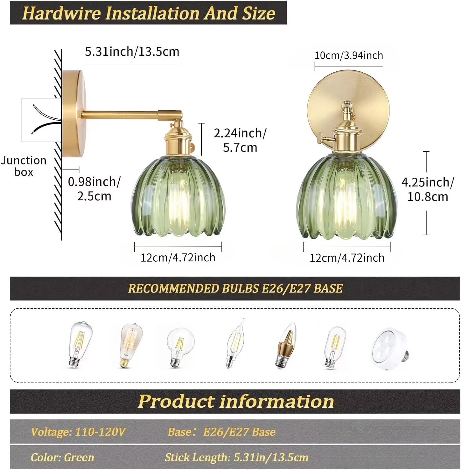 Vintage zielony tulipan szklany klosz lampy ściennej salon sypialnia lampa na drzwi lampki nocne: green