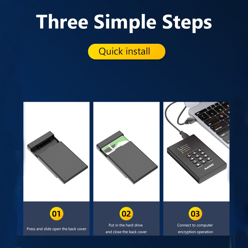 MAIWO 2TB Password External Hard Drive Enclosure HD Data Encrypted Storage Box For SATA I/II/III SSD USB3.0 Computer Memory