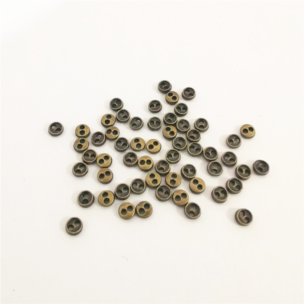 100 stk 4mm metal runde 2 huller lille dukke tøj sølv/guld/messing knapper gør det selv håndlavet syning flatback knap scrapbog: Antik messing