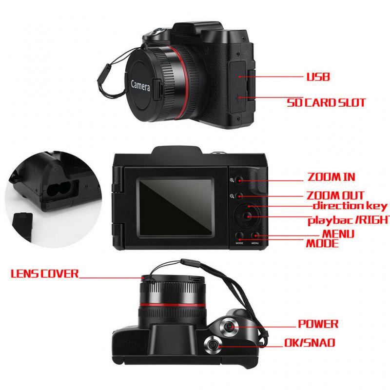 XJ06 HD Flip-screen Digital Camera Full HD 1080P 16MP LED Lighting Lamp Video Camcorder Vlogging Selfie Camera