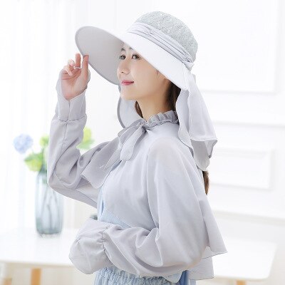 SUOGRY-Sombrero de sol con agujeros para mujer, Anti UV de protección solar, traje con chal: gray