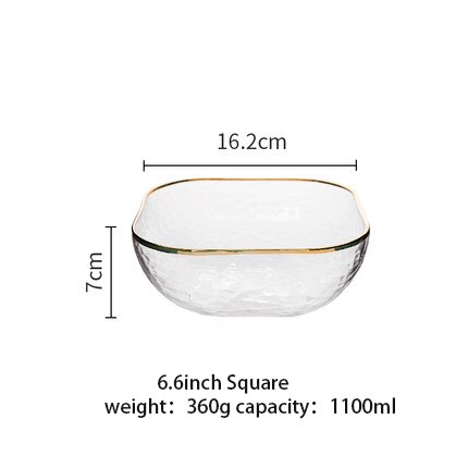 Mdzf sweethome nordisk gyllene kant salladsskål transparent glas frukt tallrik efterrätt rund fyrkantig skål porslin: 6.6 tum