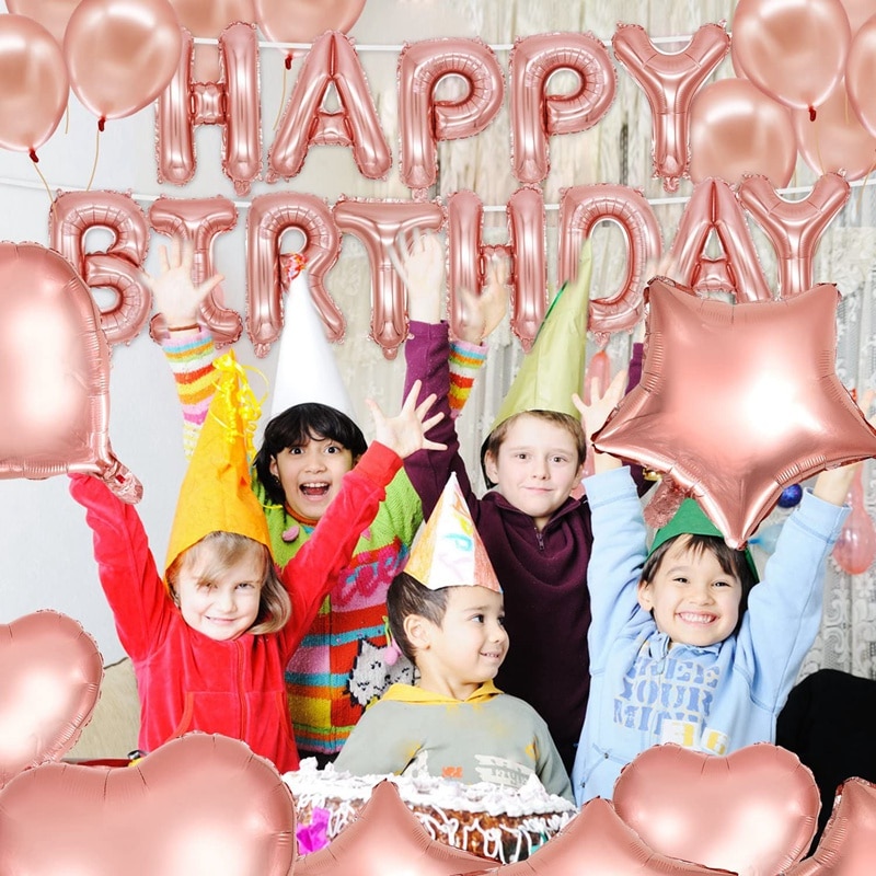 Rose Gold Birthday Decorations Including Rose Gold Happy Birthday Banner Confetti Balloons Foil Balloons Balloon Ribbon