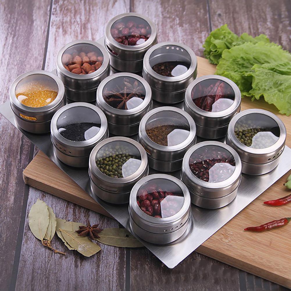 1Pc Magnetische Spice Pot Jar Stofdicht Zichtbaar Kruiden Doos Cruet Kan Rvs Potten Voor Kruiden Keuken Opslag Container