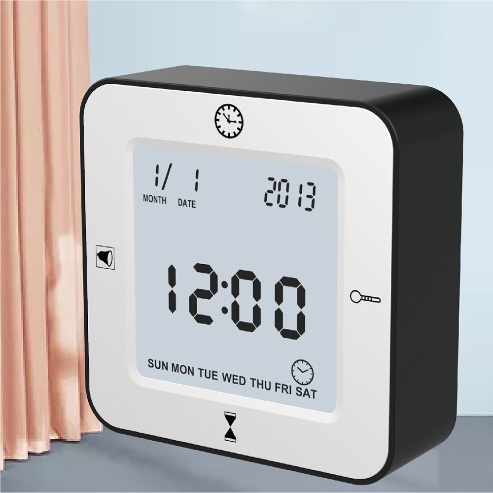 Electronic LCD Table Alarm Clock Cube digital with Calendar &amp; Thermometer&amp;Count down Timer bedside Battery Operated for home