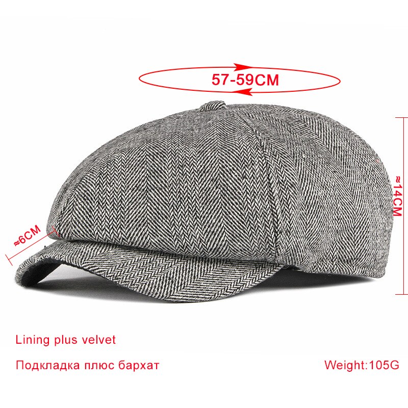 Sleckton herre newsboy kasket varme vinterhatte til mænd tweed baretter retro ottekantet hat far hatte peaky skyklapper
