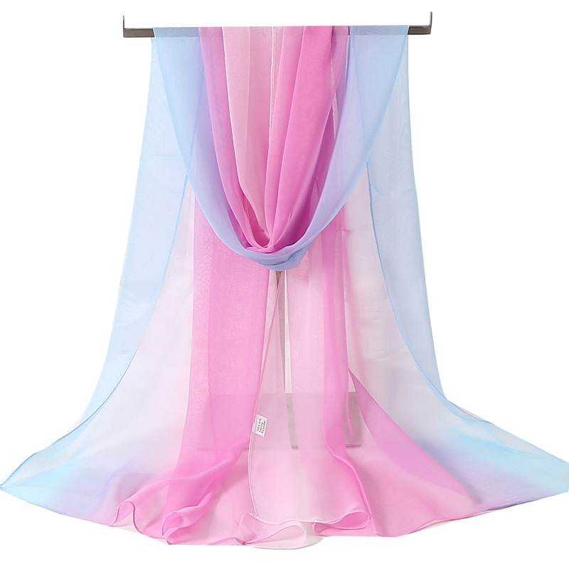 Four Seasons Thin Soft Chiffon For Women Silky Gradient Printing Beach Georgette Scarf Shawls Long Wraps Beach Sunscreen Hijab: Beige