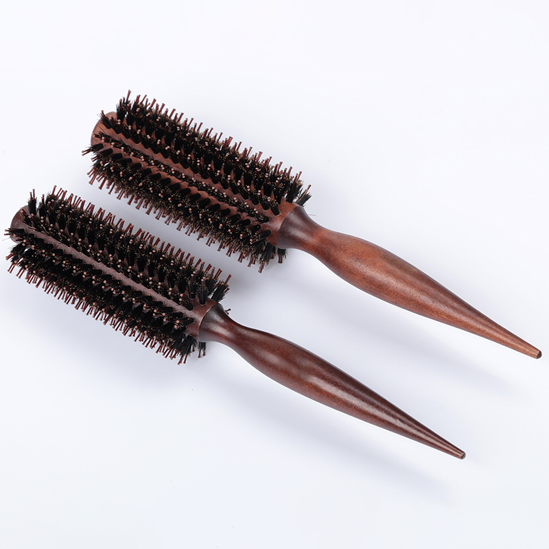 Peine de pelo de cerdas de jabalí Natural, cepillo rodante, barril redondo, soplado, rizado, herramienta de peinado de peluquería DIY