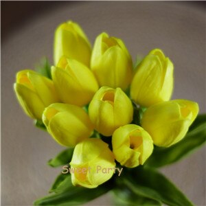 10 ks modrozelené tulipány umelé kvety skutočný dotyk pu artificiales para decora kytica domov svadobná výzdoba umelé kvety: Detská žltá 10