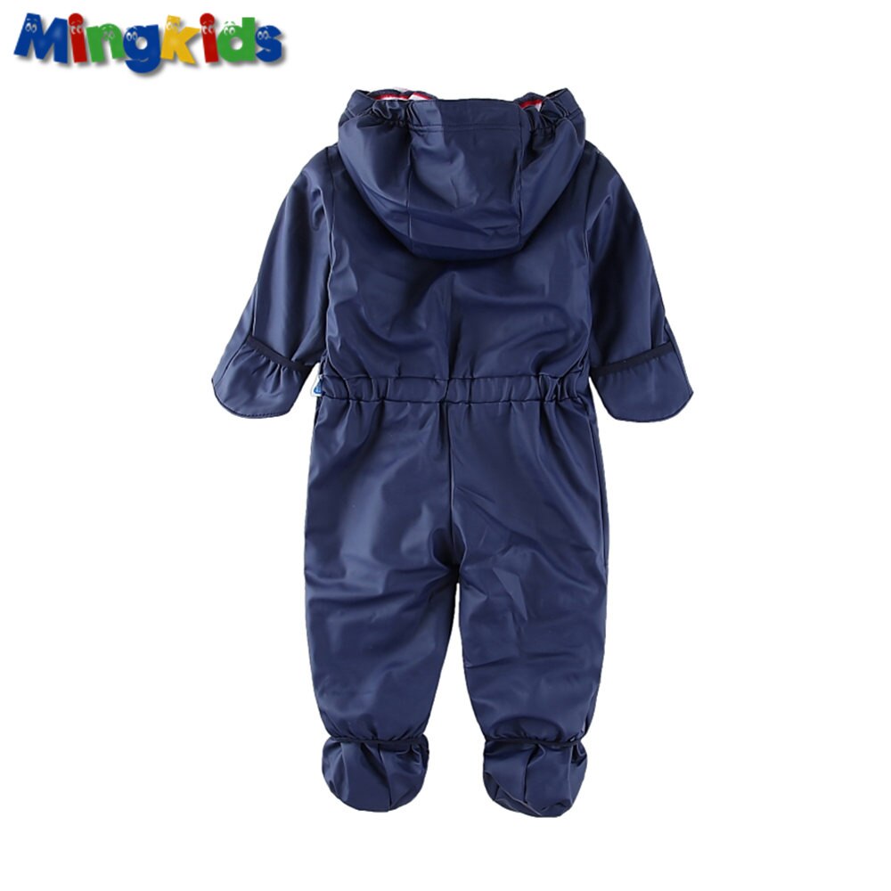 Export Europe 10,000mm waterproof rompers boy gir PU hooded fleece padded Jumpsuit Warm with fleece paded windproof