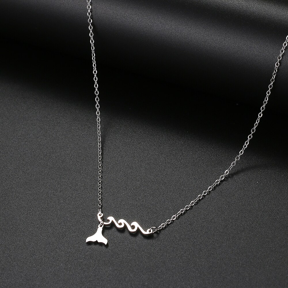 Edelstahl Halsketten Zarte Welle Meer Anhänger Kragen Kette Halskette Für Frau Schmuck Partei Beste NEUE: Silber-