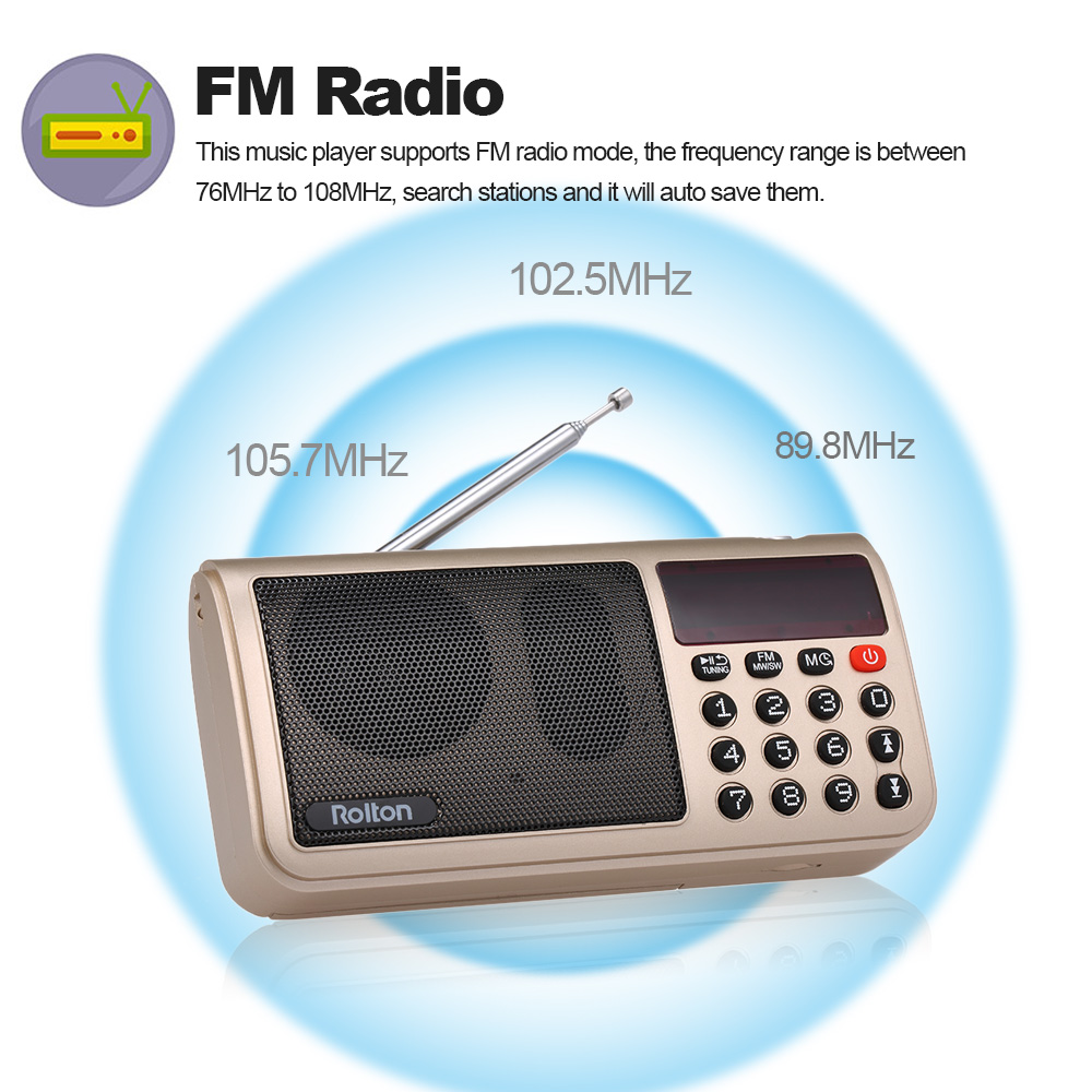 Rolton W405 Portable Mini FM Radio PC Speaker Music Player USB TF Card with LED Display HiFi Stereo Receiver Digital FM Radio