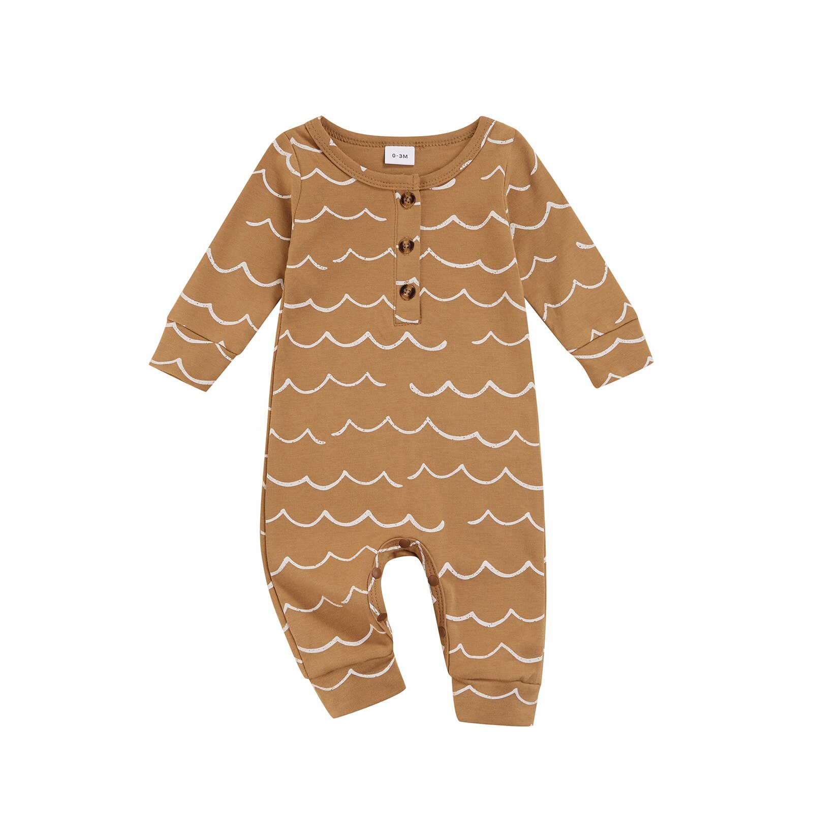 0-18M tuta da ragazzo per bambina Casual stampa a onde girocollo manica lunga bottone pagliaccetto in cotone primavera autunno abiti: A / 6m