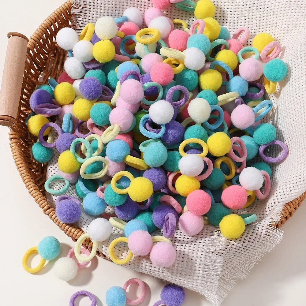 20 pçs crianças elásticos faixas de cabelo meninas bola de pelúcia faixa de borracha para crianças doces scrunchie laços de cabelo clipe acessórios de cabelo do bebê