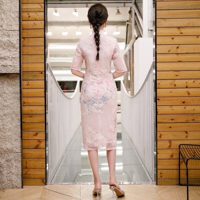 FZSLCYIYI-vestidos de estilo chino tradicional para mujer, vestido de media manga hasta la rodilla con estampado de qipao