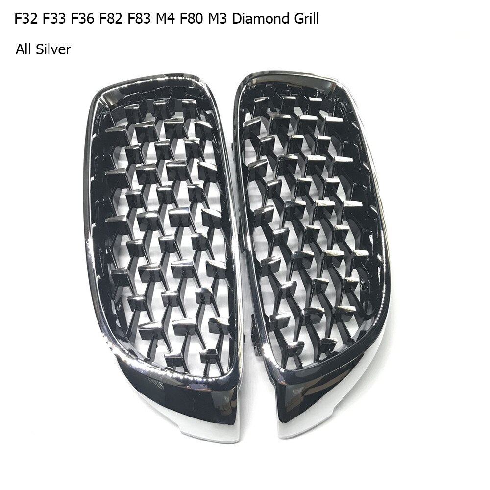 Un par de parrillas de diamantes plateadas/negras con estilo para coche, rejilla delantera ovoide doble para BMW F30 F31 F35 F10 F18 G30 G38 F32 F82