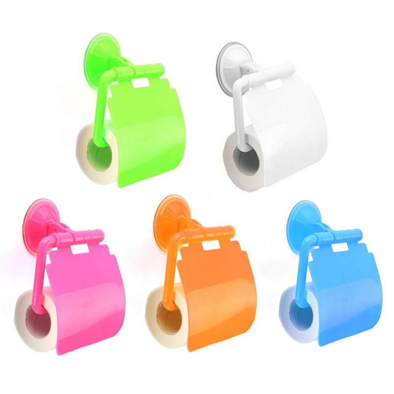 Soporte para papel de cocina, ventosa de plástico para pared, portarrollos de papel higiénico para baño con cubierta, accesorios para baño