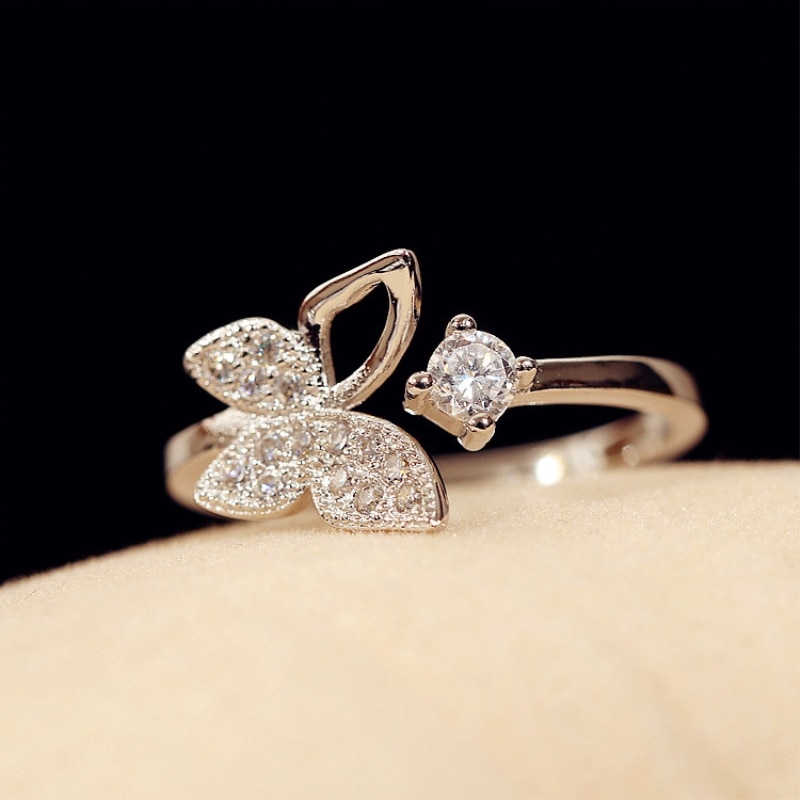 Bague, style papillon, littéraire, en argent Sterling 925, de caractère, douce, Simple et fraîche, pour femme, ouverture redimensionnable SRI052