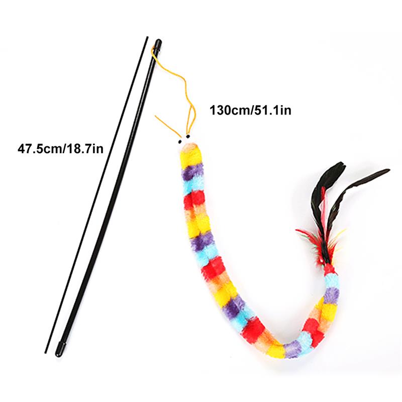 Funny Cat Toy Fishing Rod Kitten Cat Pet Toy Stick Teaser Rainbow Streamer Interactive Cat Play Wand With Feather Toys For Cats