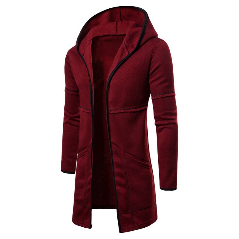 Abrigo cálido con capucha para hombre, gabardina lisa de manga larga hasta la rodilla, sudadera informal con capucha, cárdigan largo extragrande